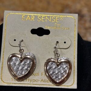 Tiramisu Rose Gold & Silver Heart Drop Earrings for Sensitive Ears